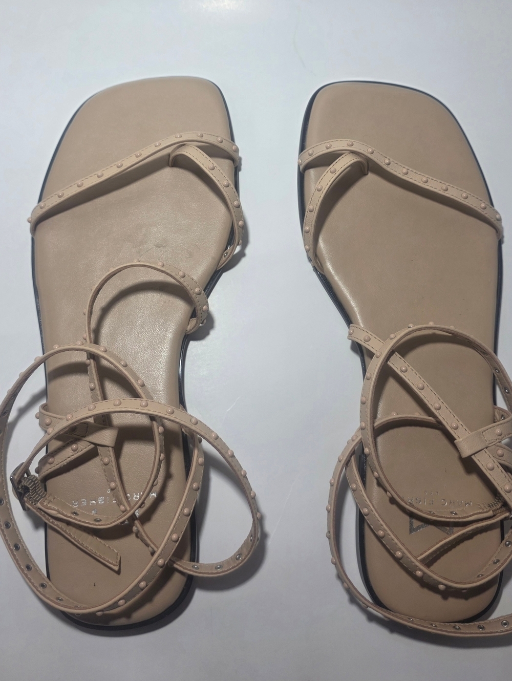 Marc Fisher LTD Leather Ankle Strap Sandals Nude Beige Studded Size 7.5
